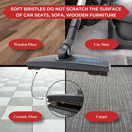 Upgraded Hardwood Floor Attachment with Horse Hair Soft Bristles & Flexible Brush Head for Vacuum Cleaners Using 1 ¼'' (1.25inch) (32mm) Accessories - Work on Low Carpet & Wood/Bare/Tile/Hard Floors