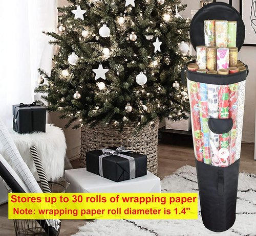 Freegrace Gift Wrap Organizer - Large 9" x 40.9" Tearproof Storage Bag for Wrapping Paper | Space-Saving Design (Black)