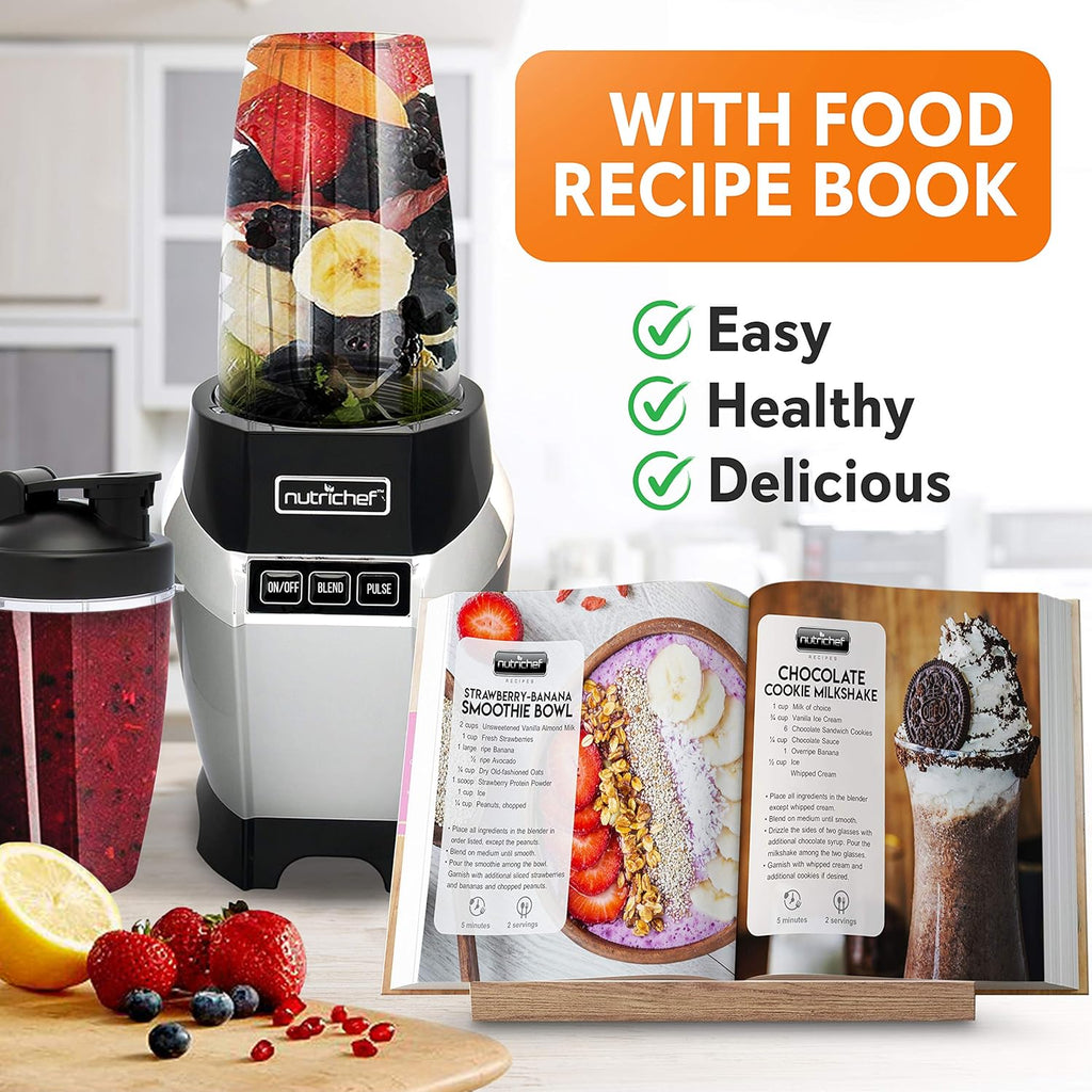 NutriChef Personal Electric Blender - Compact Mini Blender for Shakes & Smoothies, 20 & 24 oz Cups, Black