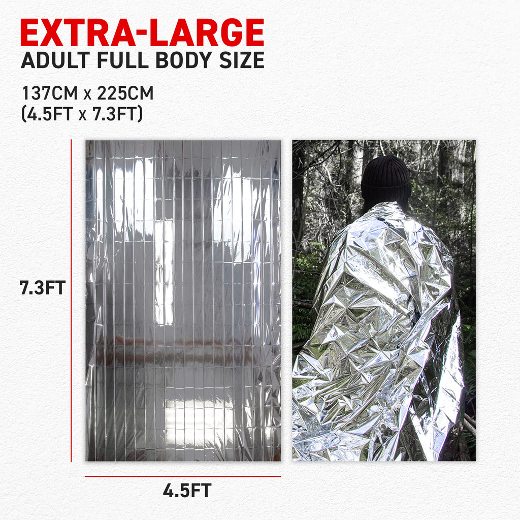 72 HRS Large Emergency Mylar Space Blankets 120-Pack, MIL-SPEC 54″ × 88″ Thermal Survival Foil – Retains 90% Body Heat, Waterproof Reflective Blanket for Camping, Hiking, Marathon, First Aid