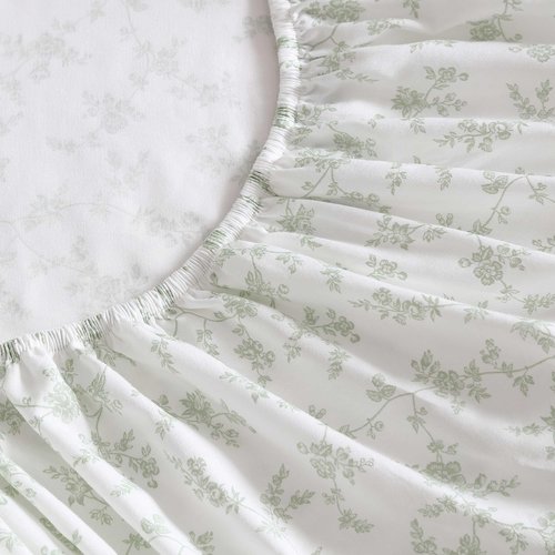 Laura Ashley - Queen Sheet Set, Buttery-Soft Bed Sheets with a Naturally Silky Smooth Cotton Sateen Lightweight Feel - Matching Pillowcases & Fitted Sheet (Fiona Green)
