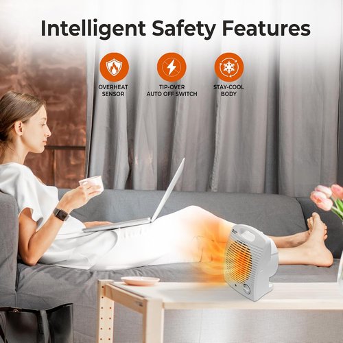 Comfort Zone Personal Space Heater - Energy Efficient 1500W Electric Heater with Adjustable Thermostat | Portable & Safe for Home & Office