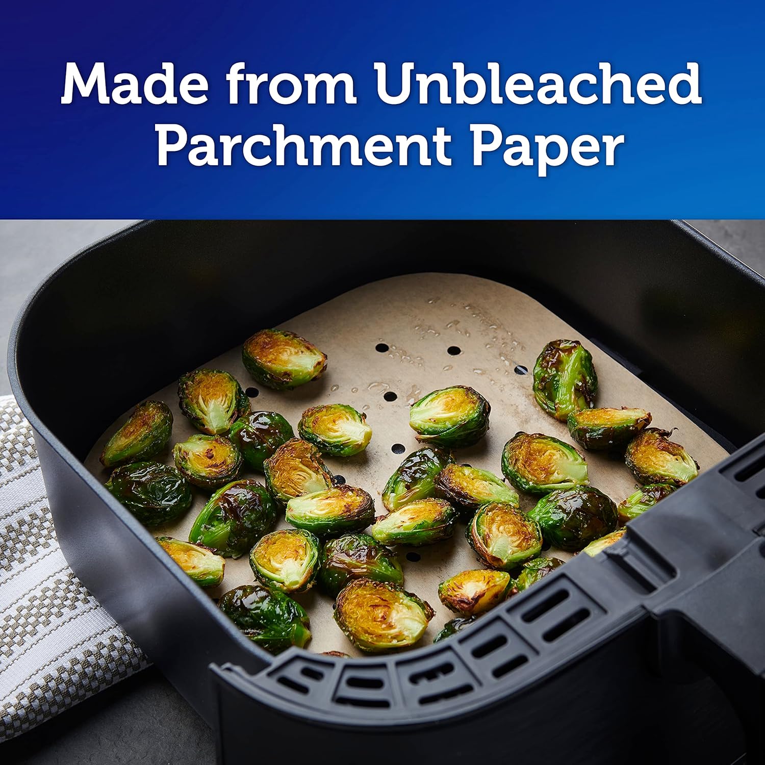 Reynolds Kitchens Air Fryer Liners - Disposable Unbleached Parchment Paper Sheets, 50 Count (Pack of 2)