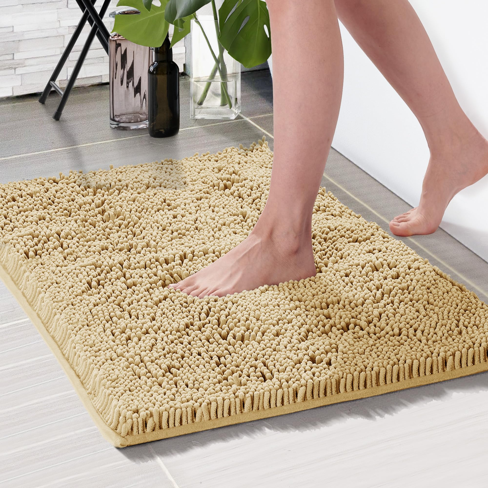 Deconovo Bath Mat 44x24 Inch Non-Slip, Ultra Absorbent, Machine Washable Microfiber Rug for Bathroom Floor, Hotel & Home Use – Oeko-TEX Certified, Quick Dry, Soft Plush Feel Red