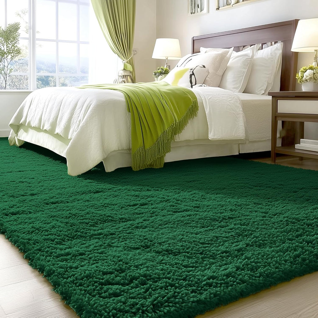 OLANLY Large Area Rug - Soft Fluffy Shaggy Carpet for Living Room & Bedroom | 8x10 Dark Green