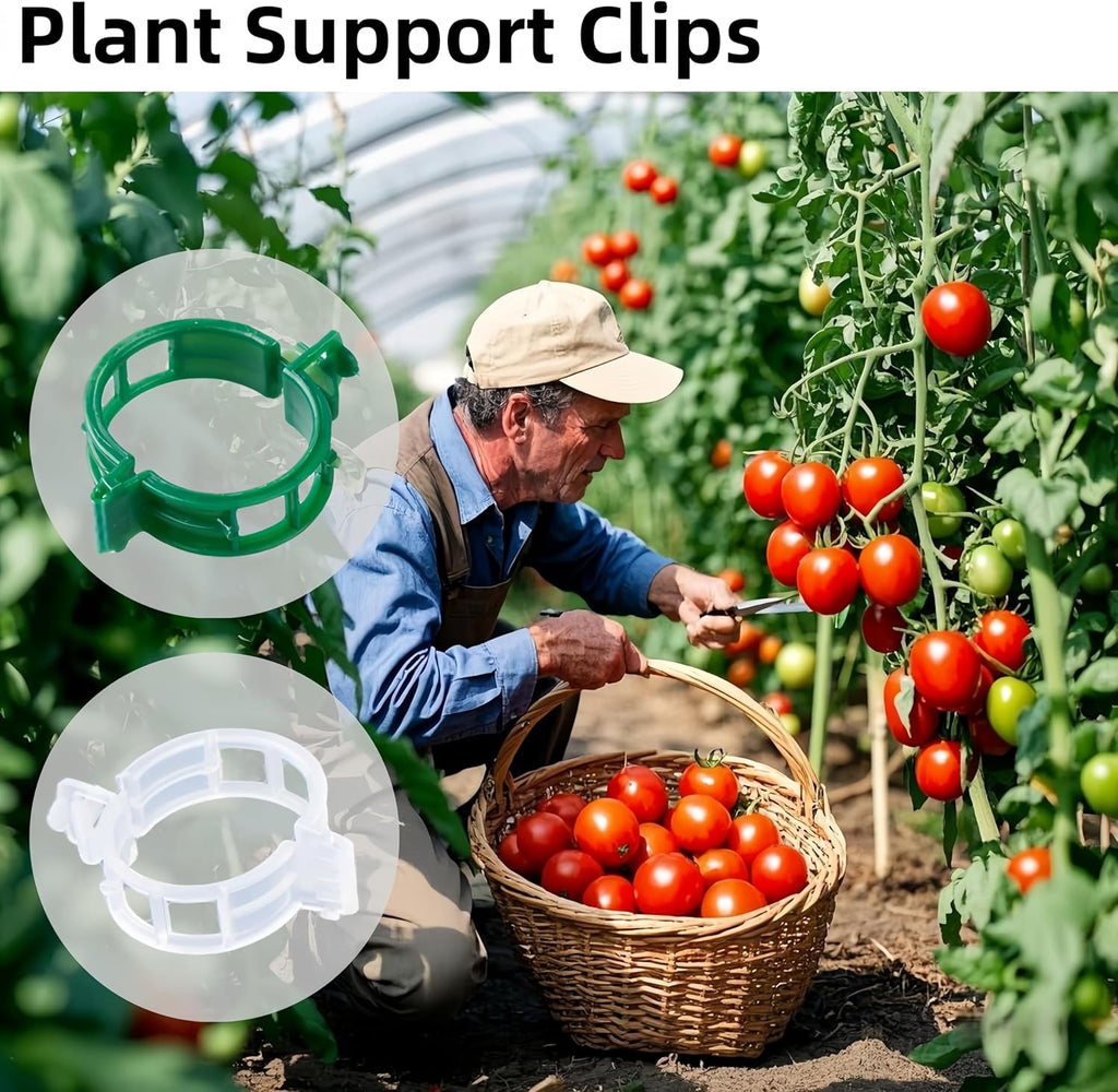 Skiennix Plant Support Clips - 100 Pcs Plastic Clips for Securing Tomato Vines | Green Garden Clips