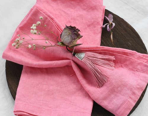 Linkslove Home Linen Napkins 8 Pack– 100% Pure Linen Cloth Napkins for Party and Festival, Flamingo Pink Linen Napkins Set of 8, 20x20 Inch, Great Gift, Machine Washable, Washed Soft Luxury