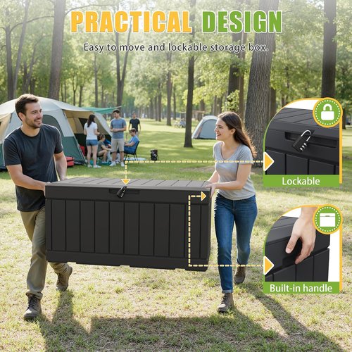 Greesum Outdoor Storage Box - 82 Gallon Waterproof Bin with Lid for Patio, Garden & Pool | Black