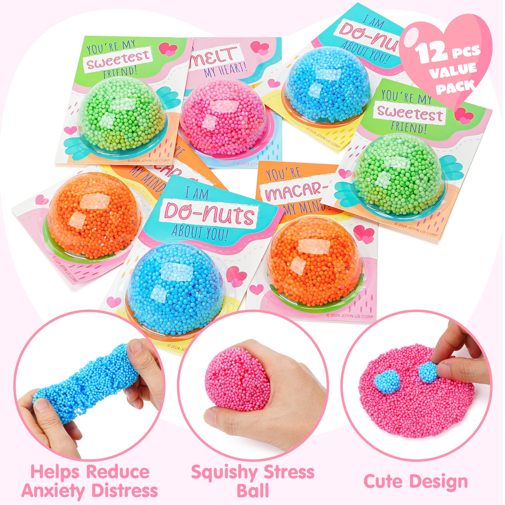 JOYIN 12 PCS Valentines Day Gift Cards with Colorful Play Modeling Squashy Bead Foam for Party Favor, Classroom Exchange Prize, Valentine’s Greeting Cards