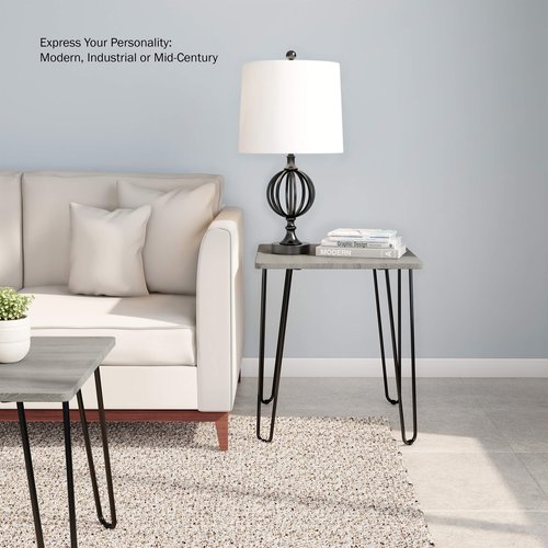 Modern End Table with Hairpin Legs - Industrial-Style, Woodgrain Finish, and Steel Accent Furniture for Living Room, Bedroom, or Office by Lavish Home