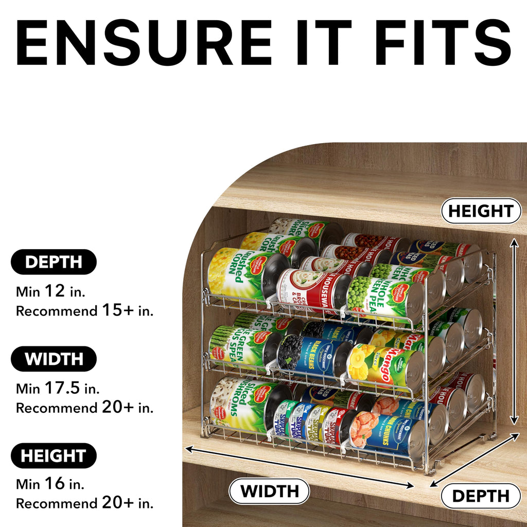 Simple Houseware Stackable Can Organizer Rack for Pantry/Cabinet – 11.5" D x 17" W x 13.75" H, Holds 36 Cans, 3-Tier Can Food Storage Dispenser, Chrome