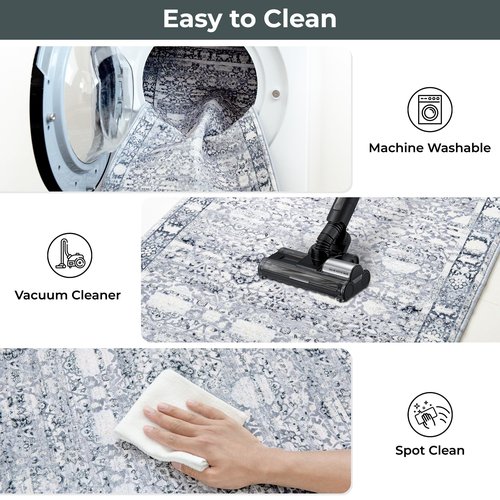 GRANNY SAYS Boho Kitchen Rug Sets of 3, Non Slip Washable Faux Wool Kitchen Mats for Floor, Thick Soft Anti-Fatigue Comfort Standing Mat Runner Rugs for Hallway Laundry Room, Grey