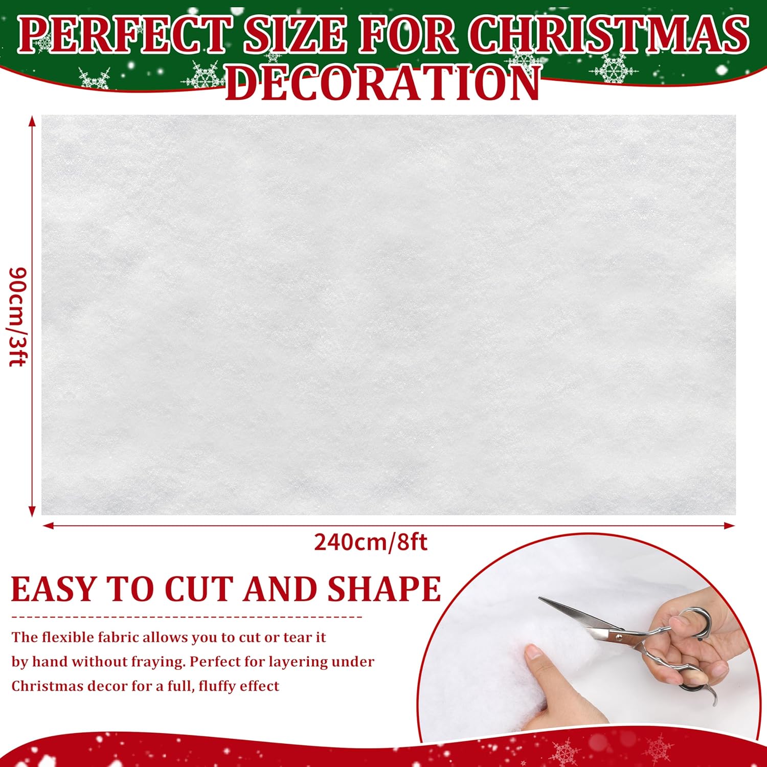 Palonu Snow Blanket - Thick White Soft Fake Snow Cover for Christmas Decor | 3 Rolls, 3 x 8 Ft