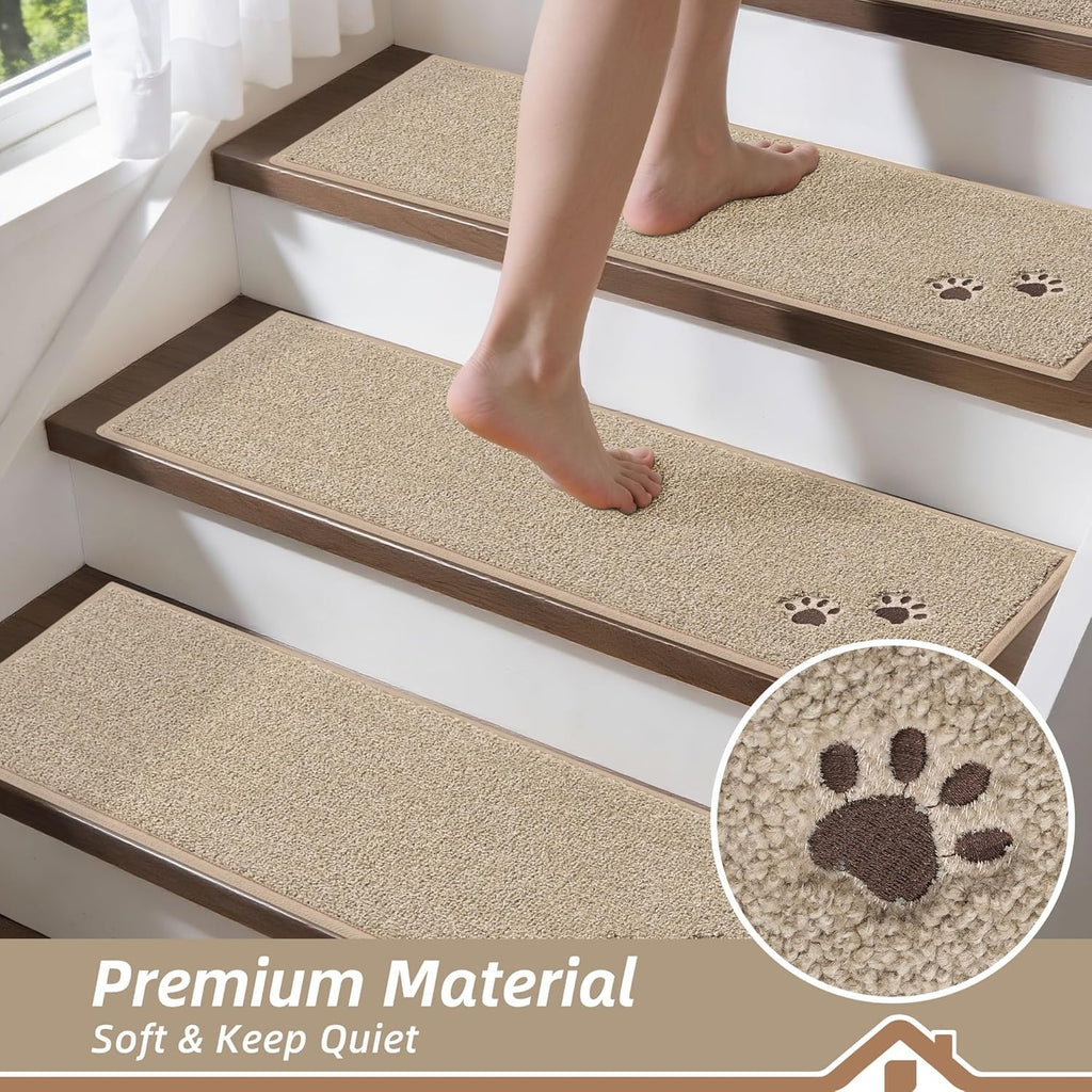 BEQHAUSE Non-Slip Carpet Stair Treads - Soft Indoor Stair Runners, 28"x9", 15pcs, Beige