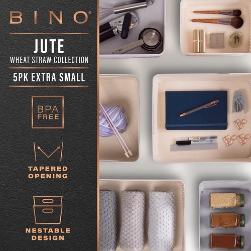 BINO Woven Plastic Basket - Stylish XS Natural 5-Pack | Space-Saving Home Organization Solution