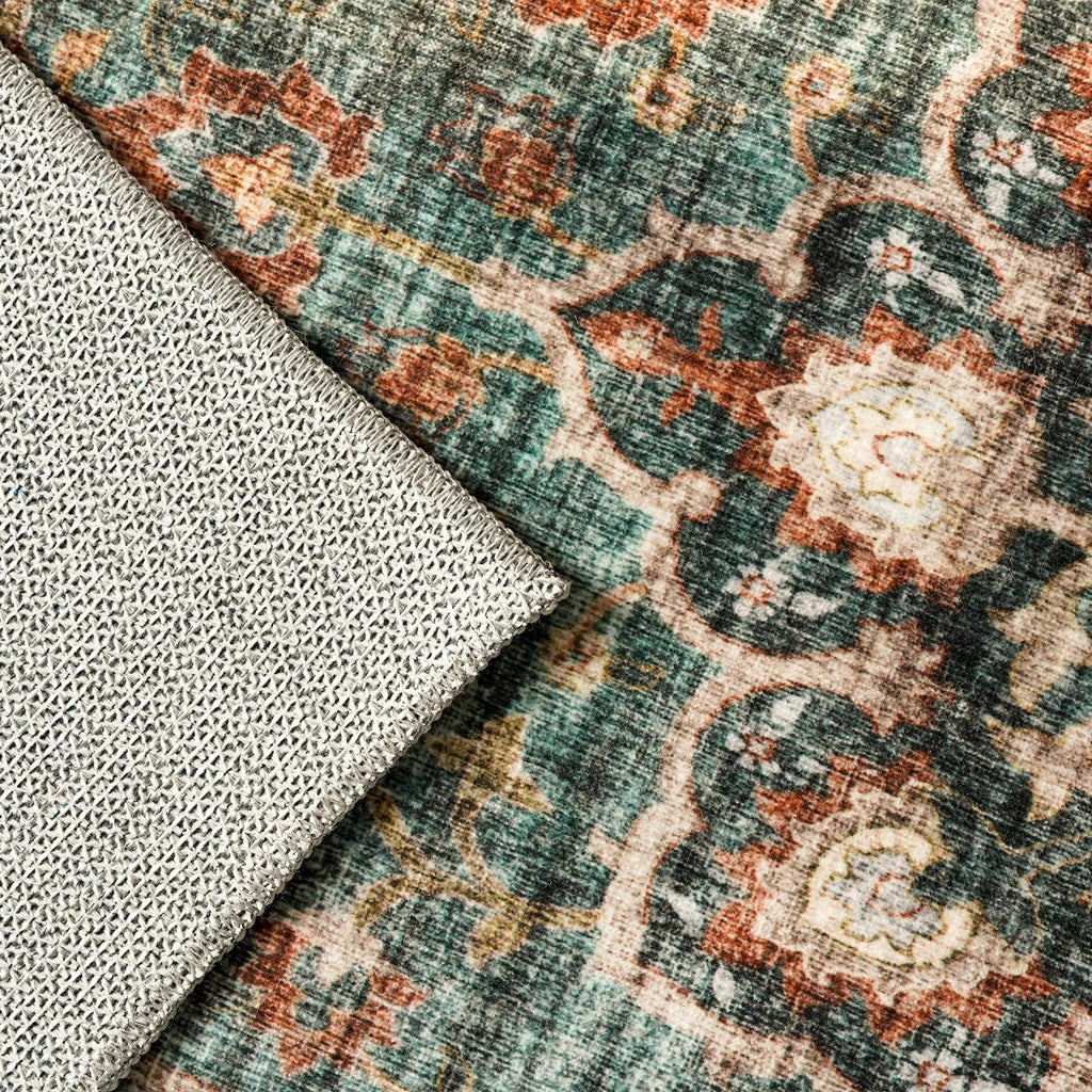 Washable Oriental Area Rug - 2x3 Rugs for Living Room Soft Carpet for Bedroom Waterproof Floral Distressed Indoor Stain Resistant Non-Shedding Floor Carpets (Green, 2x3)