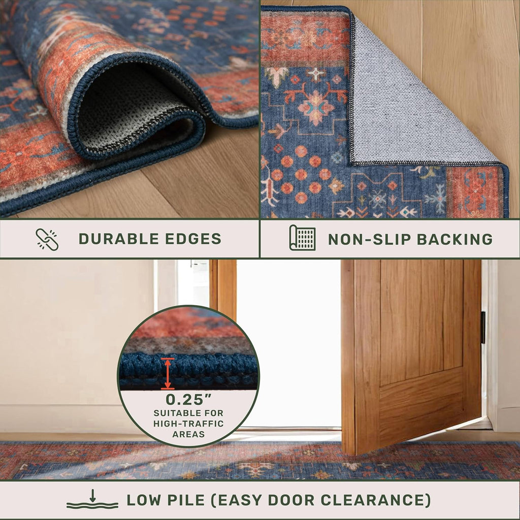 Skiennix Washable Kitchen Rug - Stain Resistant Non-Slip Mat for Indoor Entryway | 3x6 Navy Blue