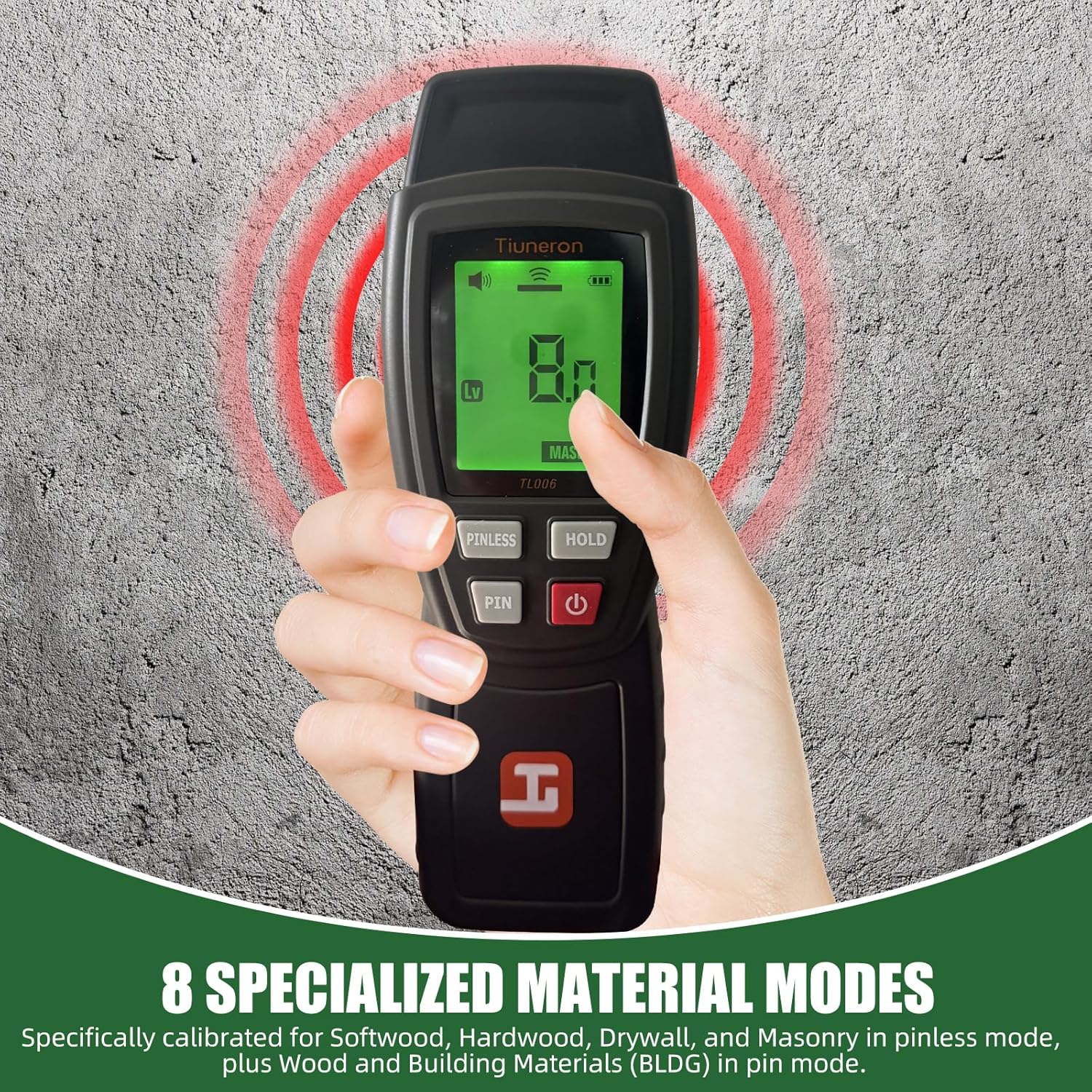 Skiennix Dual Mode Moisture Meter - 2-in-1 Pin & Pinless Detector with Backlight & Buzzer for Wood, Drywall & Masonry