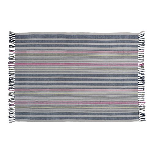 Creative Co-Op Cotton Blend Stripes and Fringe, Multicolor Throw Blanket, Multi