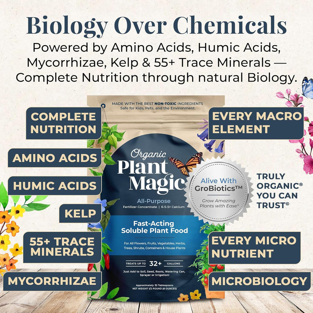 Organic Plant Magic - Fast-Acting Water Soluble Fertilizer - All-Purpose Plant Food for Indoor & Outdoor Use | 1/2 lb Bag
