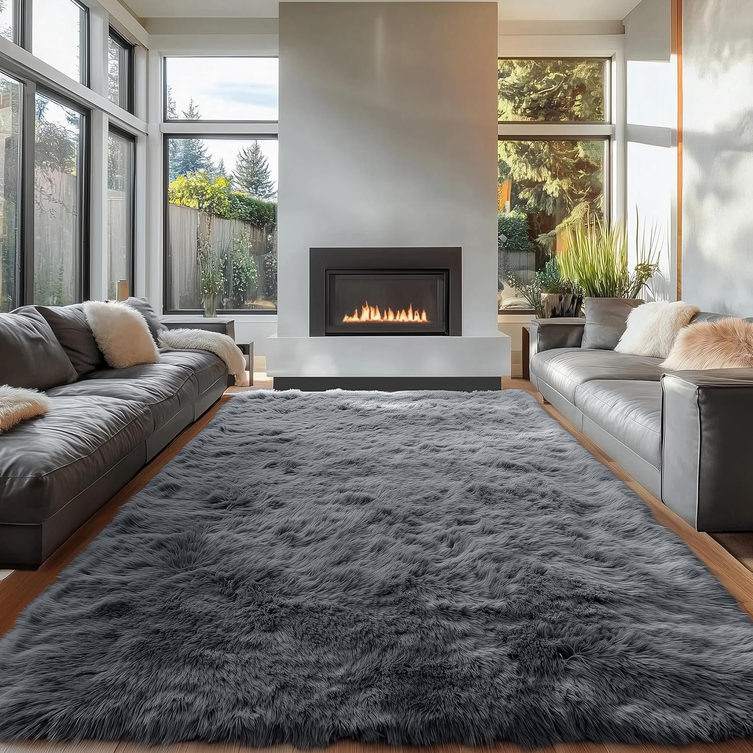 OLANLY Large Area Rug - Soft Fluffy Shaggy Indoor Carpet for Living Room & Bedroom | 7x9 ft, Grey