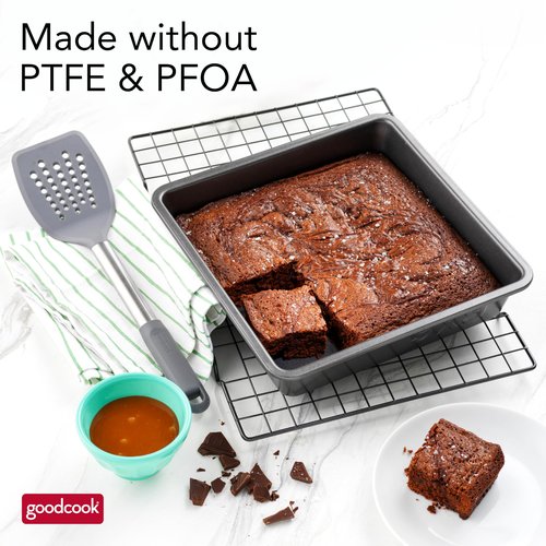 GoodCook PRO Square Cake Pan Nonstick Warp & Scratch-Resistant Dishwasher-Safe Carbon Steel Construction for Even Baking Oven Safe to 480°F, 9 x 9-Inch, Gray