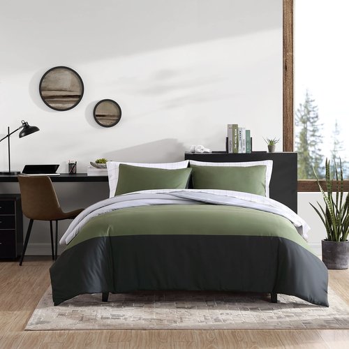 Eddie Bauer- Queen Duvet Cover Set, Reversible Bedding Set with Matching Sham(s), Casual Home Décor (Skyline Stripe Green, Queen)