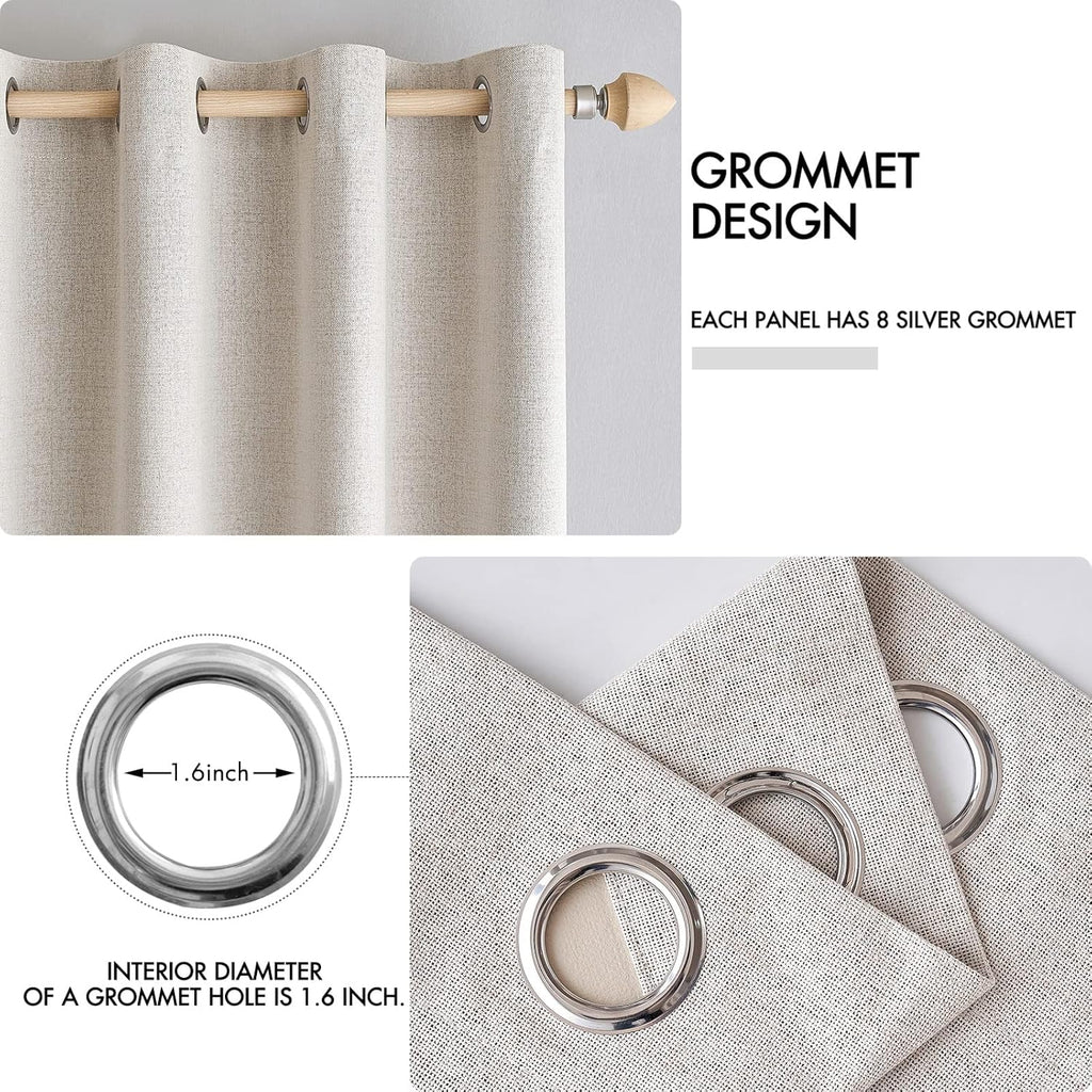 MIULEE 100% Blackout Linen Textured Curtains - Thermal Insulated Ivory Drapes | 52 x 84 Inch (2 Panels) for Luxury Bedroom & Living Room Decor
