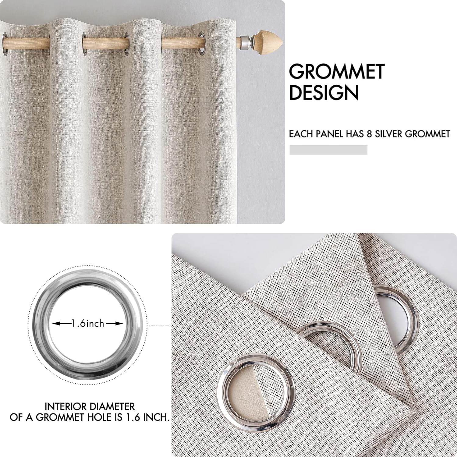 MIULEE 100% Blackout Linen Textured Curtains - Solid Thermal Insulated Ivory Drapes | 52 x 54 Inch (2 Panels)