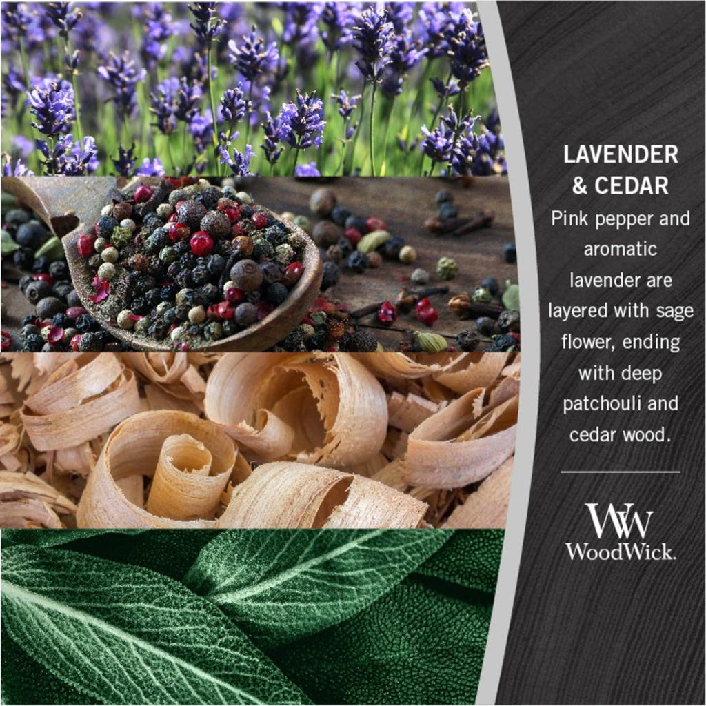 WoodWick Lavender & Cedar Holiday Candle Gifts for Women and Men, 9.7 oz Medium Hourglass Candle with Crackling Wick