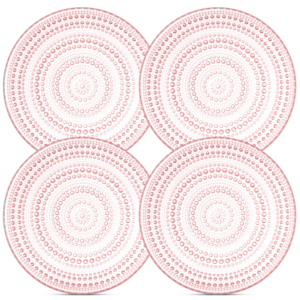 Yungala Pink Hobnail Glass Plates Set of 4 – 8-Inch Small Vintage Dessert Plates