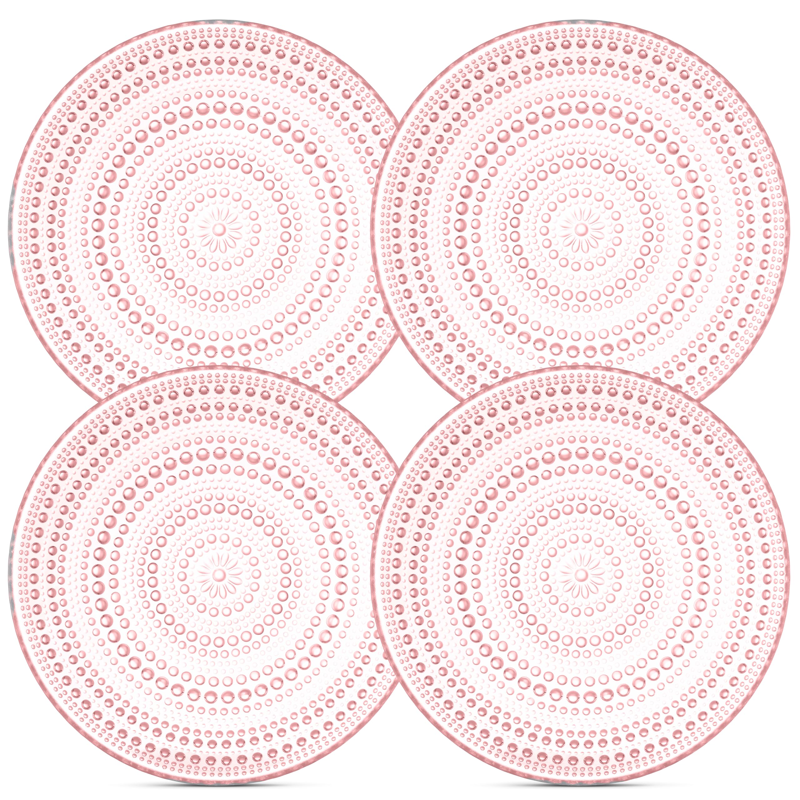 Yungala Pink Hobnail Glass Plates Set of 4 – 8-Inch Small Vintage Dessert Plates