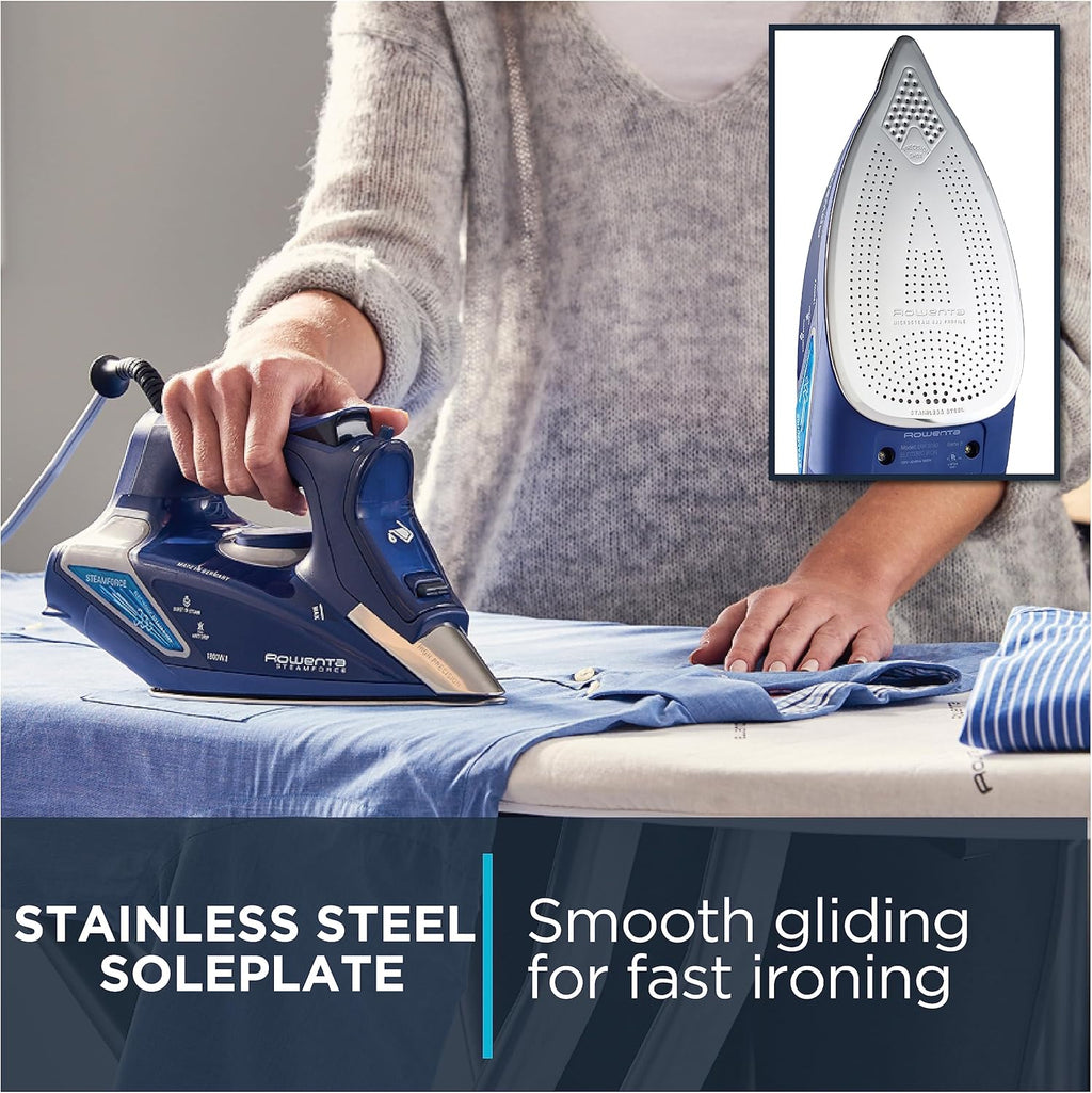 Rowenta Steam Force Iron - 1800 Watts Stainless Steel Soleplate with 400 Microsteam Holes | Precision Tip for All Fabrics