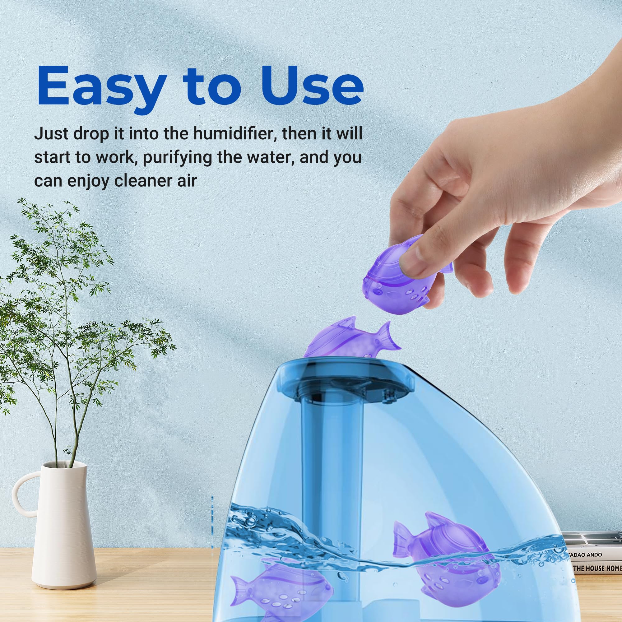 Funmit Humidifier Cleaning Fish, 12 Pack Humidifier Cleaner for Humidifiers and Fish Tanks, Purifies Water, Prevents Hard Water Build-Up, Reduces Scale, Purple