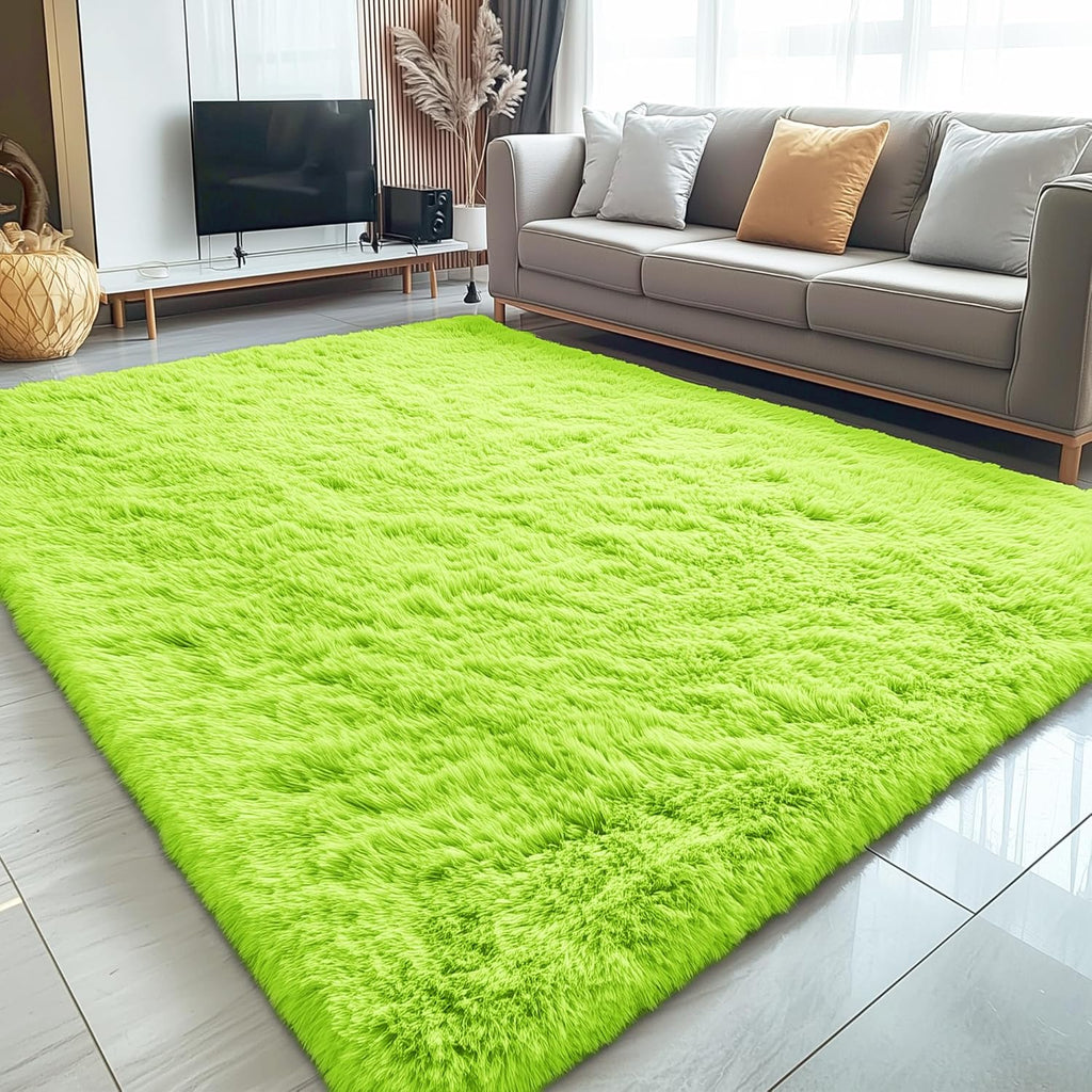 OLANLY Large 5x8 Machine Washable Area Rug - Soft Fluffy Shaggy Indoor Carpet for Living Room & Bedroom | Lime Green