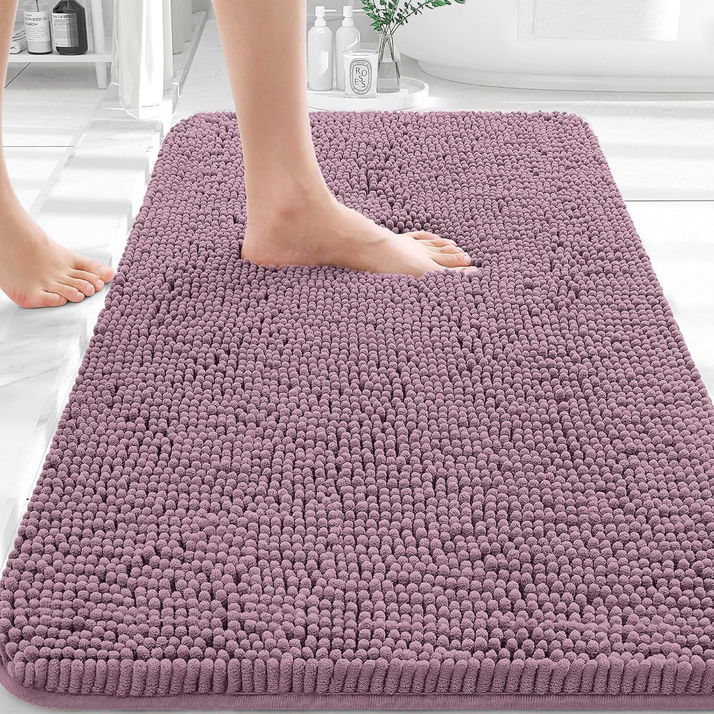OLANLY Bathroom Rugs - Extra Soft Chenille Bath Mats | Quick-Dry, Machine Washable, 30x20, Deep Plum
