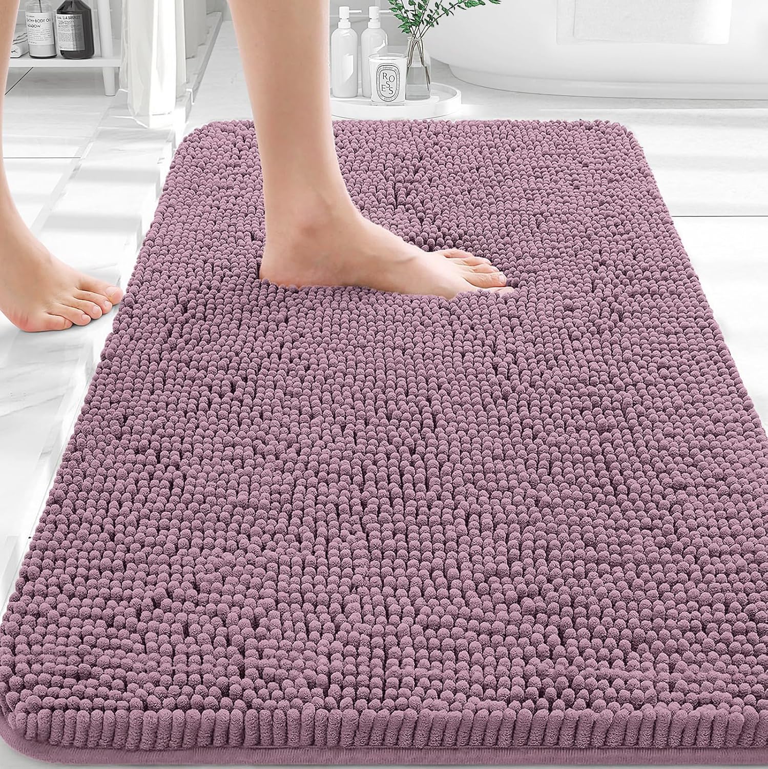 OLANLY Bathroom Rugs - Extra Soft Chenille Bath Mats | Quick-Dry, Machine Washable, 30x20, Deep Plum