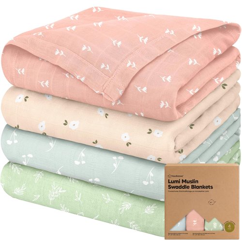 Bloom Organic Muslin Swaddle Blankets - Soft & Breathable 4-Pack for Newborns | Perfect Baby Gift