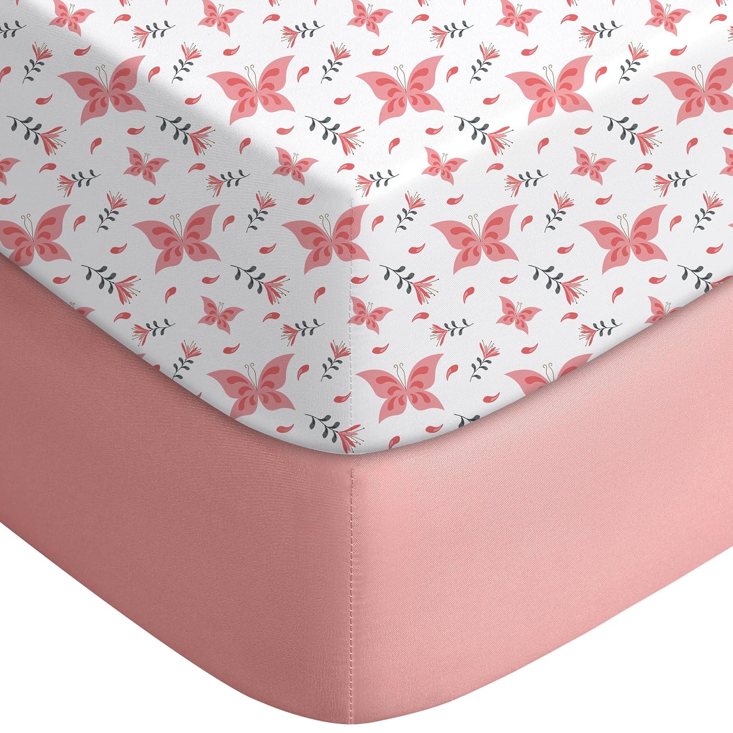 Yoofoss Fitted Baby Crib Sheets - Super Soft Microfiber 2-Pack for Standard Crib & Toddler Mattress | Pink & Butterflies 28x52x8in