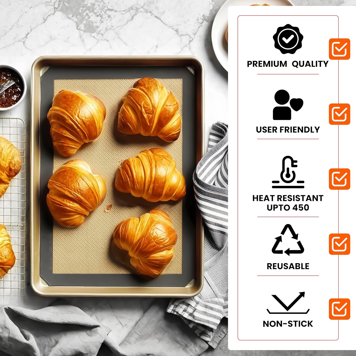 Skiennix Silicone Baking Mats - Non-Stick, Reusable 4-Pack | Heavy-Duty Half Sheet for Macarons & Pastries