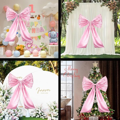 Giant Large Satin Ribbon Bow - 25x40 Inch Pink Bow for Coquette Room Decor & Party Backdrop
