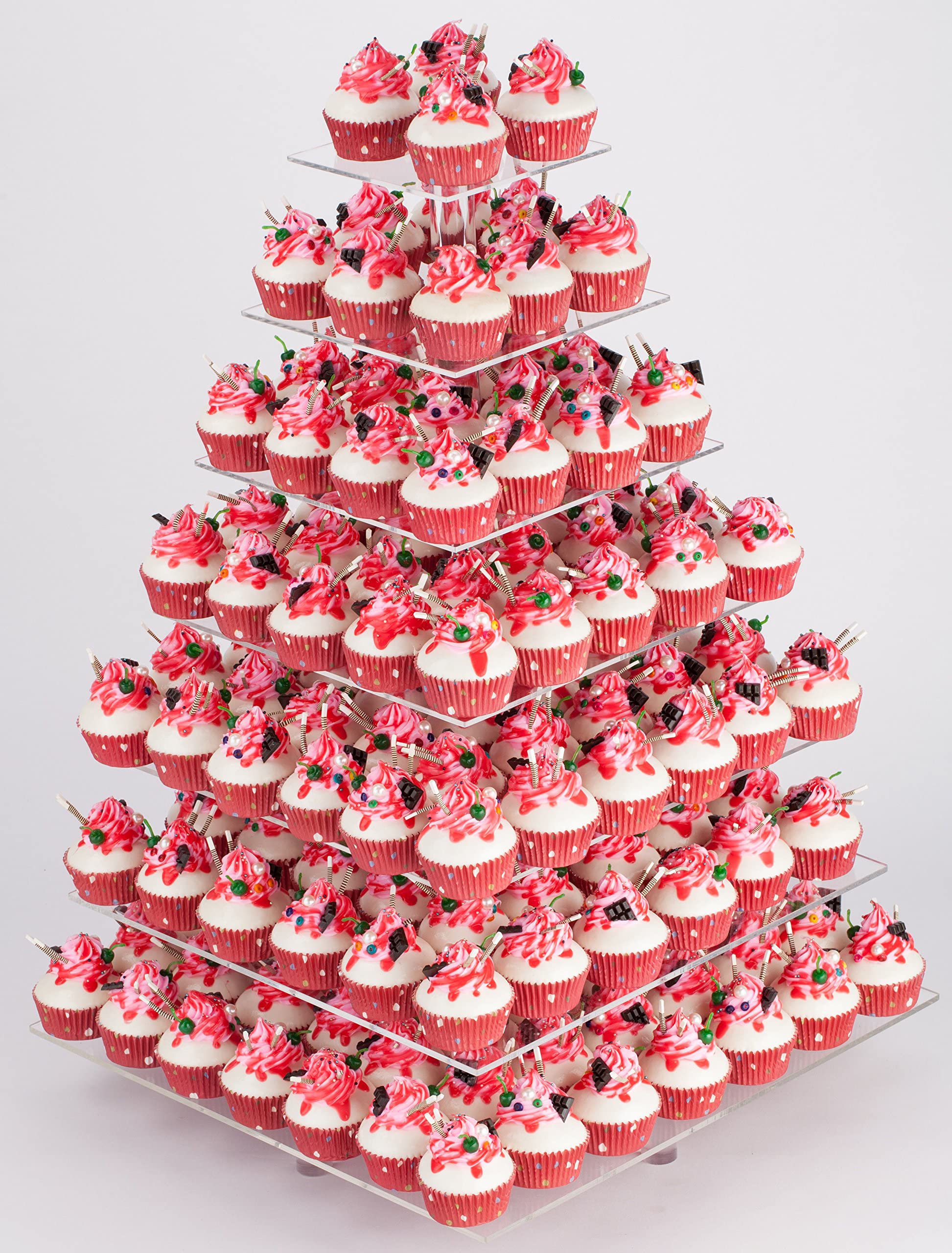 YestBuy 7 Tier Square Acrylic Maypole Cupcake Stand Cupcake Tower Stand, Premium Cupcake Holder, Display for Pastry Wedding Birthday Party