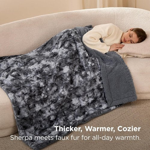 Bedsure GentleSoft Sherpa Throw Blanket - Cozy Fleece Blanket for Couch & Bed Decor, Grey Tie Dye, 50x60 Inches