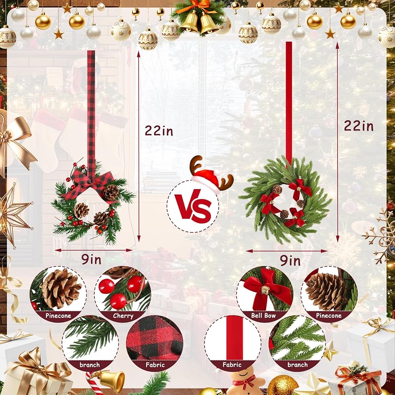 12-Pack Mini Christmas Wreaths for Cabinets and Decor