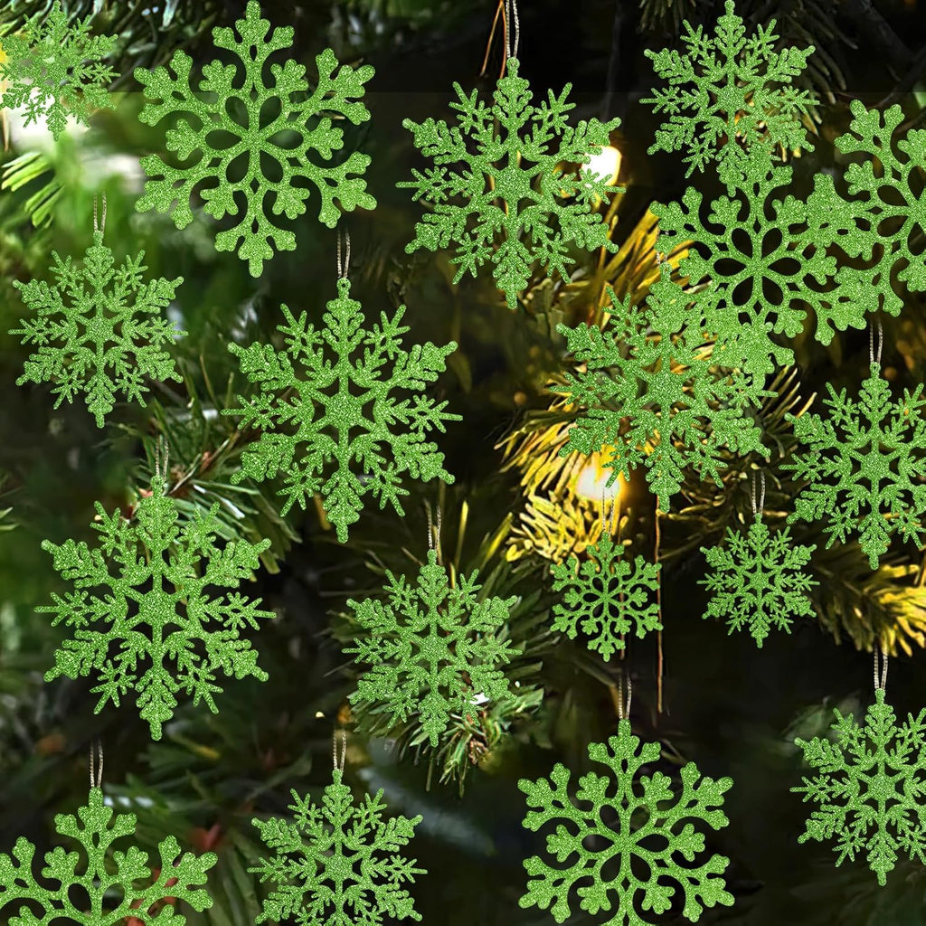 Skiennix 36pcs Christmas Lime Green Snowflake Ornaments - Durable Plastic Hanging Decor for Winter Wonderland & Holiday Home Decor