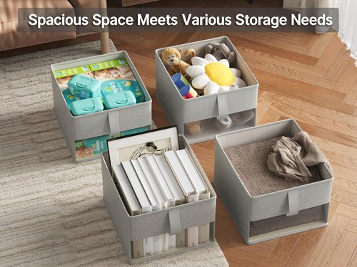 Foldable Storage Bins by [Brand Name] - Breathable Fabric Organizers with Clear Window | 3-Pack, Gray, Perfect for Towels, Clothes, Toys, and Books - 11.5 x 8.75 x 6.5 in