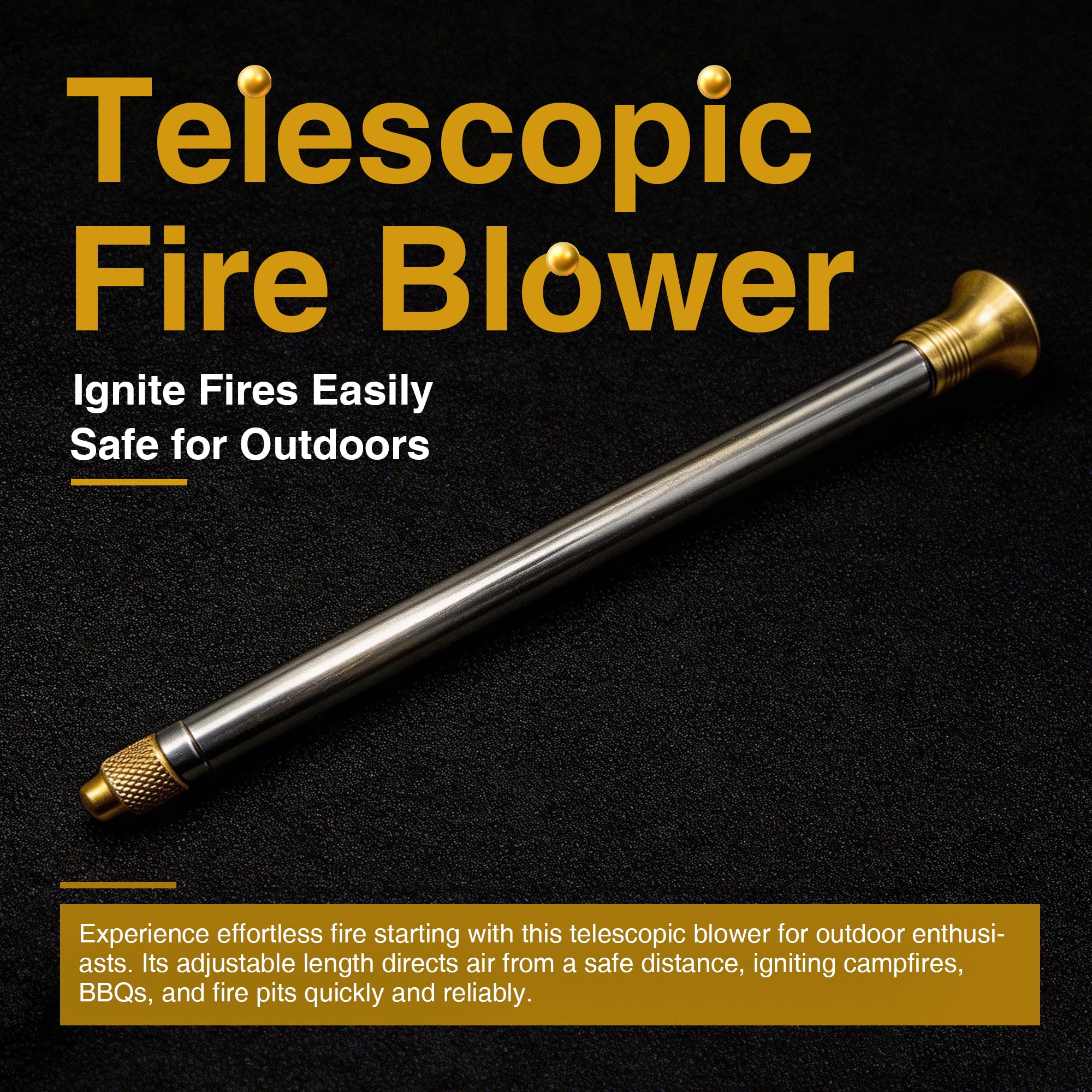 Telescoping Fire Blow Poker with Premium Brass Tip & Integrated Anti-Smoke Safety Valve | Perfect for Campfires, BBQ Grills, Outdoor Fire Pits & Fireplaces | Ultralight Camping Gear