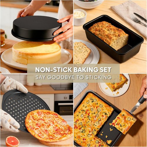 Fire More 10-Piece Nonstick Baking Pan Set - Durable 0.8MM Thick Bakeware with Cookie Sheets, Muffin Pan & More
