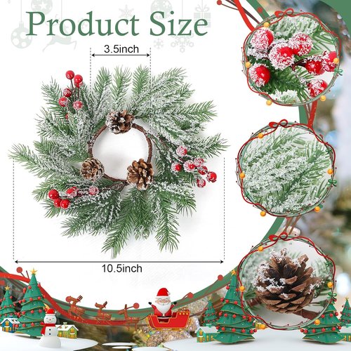 Christmas Candle Rings | Set of 8 Artificial Red Berries & Pinecones - 10 Inch Holiday Centerpieces