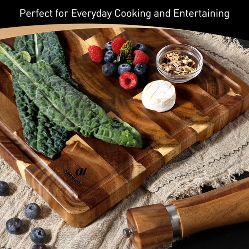 End Grain Cutting Board for Kitchen with Non-slip Feet, Acacia Wood Heavy Duty Checkered Cutting Board Handcrafted Luxury Chopping Board for Cooking and Serving Wooden Butcher Block Non Toxic